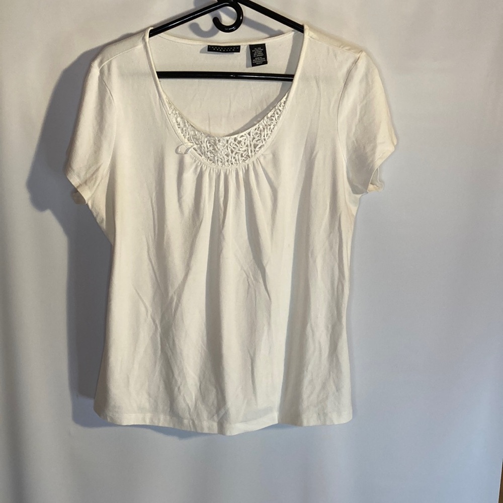Apostrophe Stretch Women Crewneck Blouse Short Boho Sleeves Top Size XL